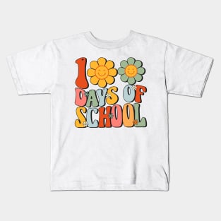 Teacher Kids Retro Groovy 100 Days Happy 100th Day Of School Kids T-Shirt